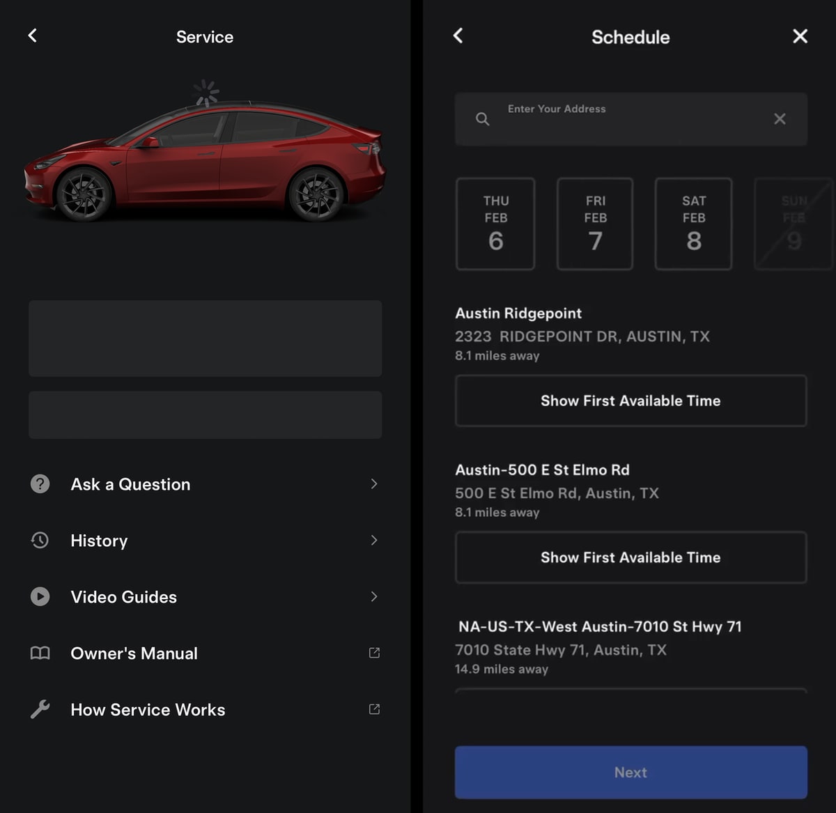 Tesla Service Improvements feature in update 4.42.5