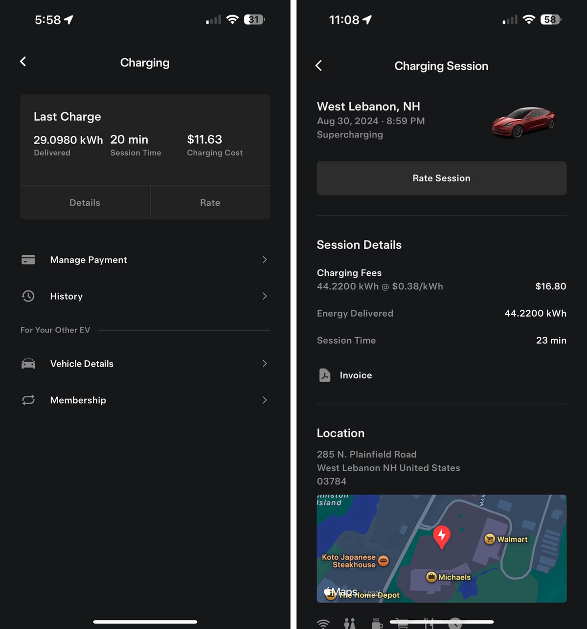 Tesla Rate Charging Session feature in update 4.44.1