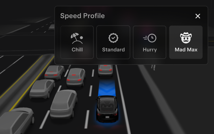 Tesla Speed Profiles feature in update 2025.32.8.16