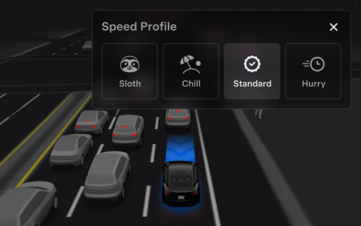 Tesla Speed Profiles feature in update 2025.32.8.6