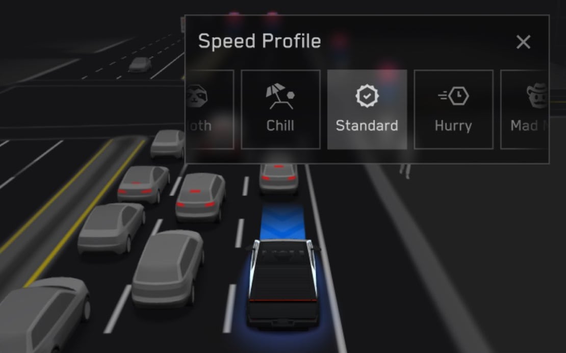 Tesla Speed Profiles feature in update 2025.38.8.5