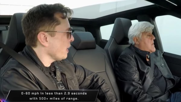 Jay Leno interviews Elon Musk on Jay Leno's Garage while driving the Tesla Cybertruck