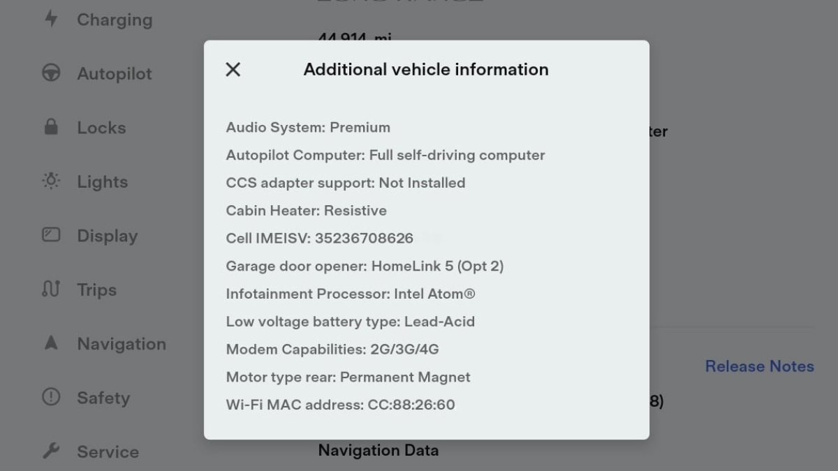 Tesla displays whether your car supports its CCS adapter