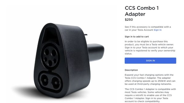 Tesla adds CCS combo 1 adapter to its U.S. store