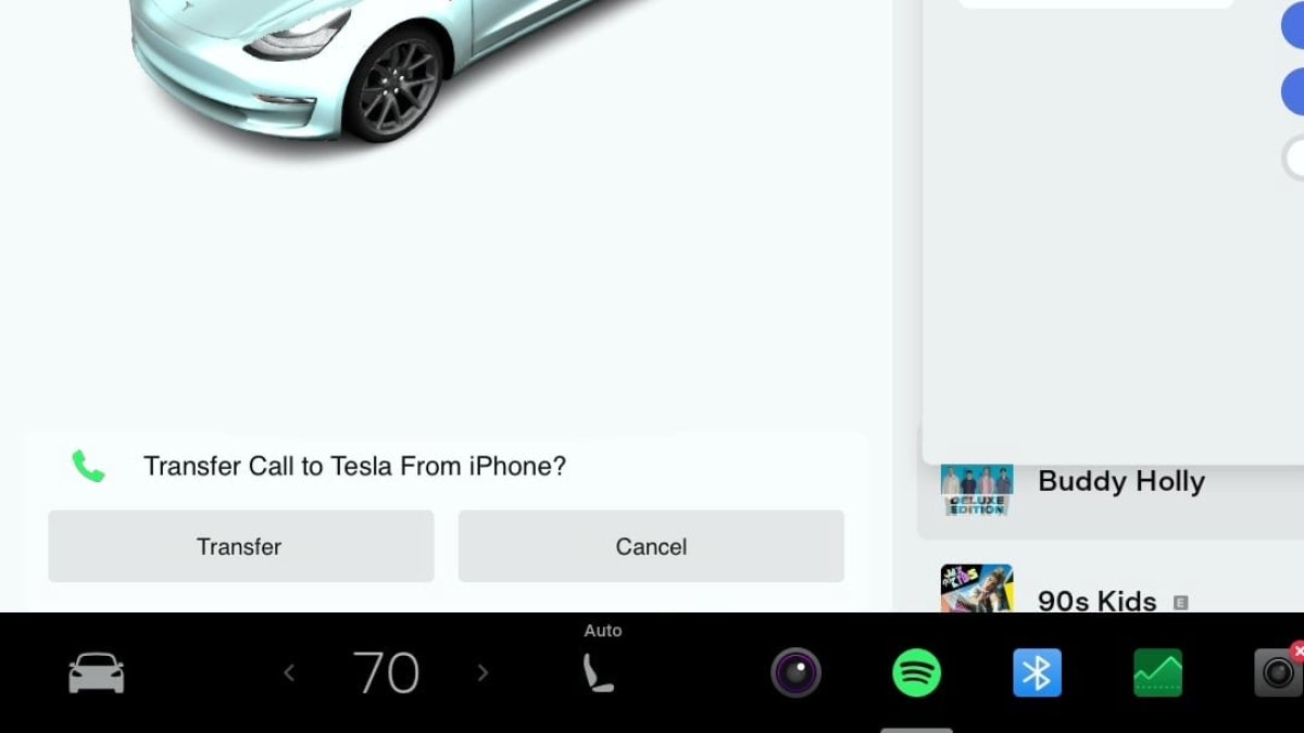 A mockup of what Tesla's upcoming 'Transfer Audio' feature will look like