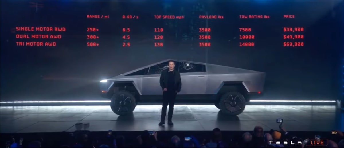 Tesla's original specs for the Cybertruck in 2019