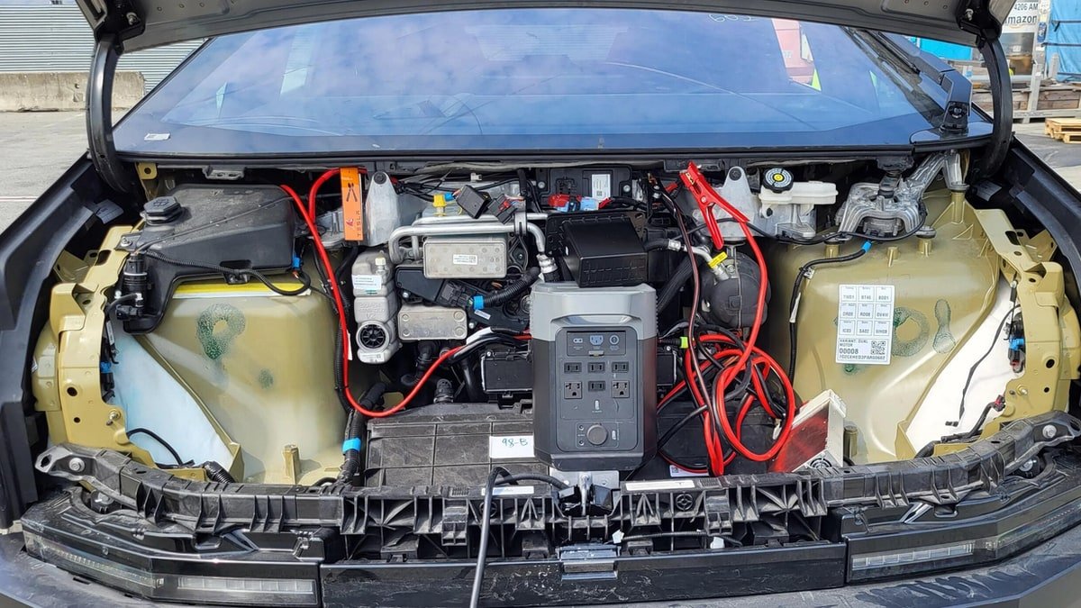 A sticker in the frunk reveals this Cybertruck is a dual motor