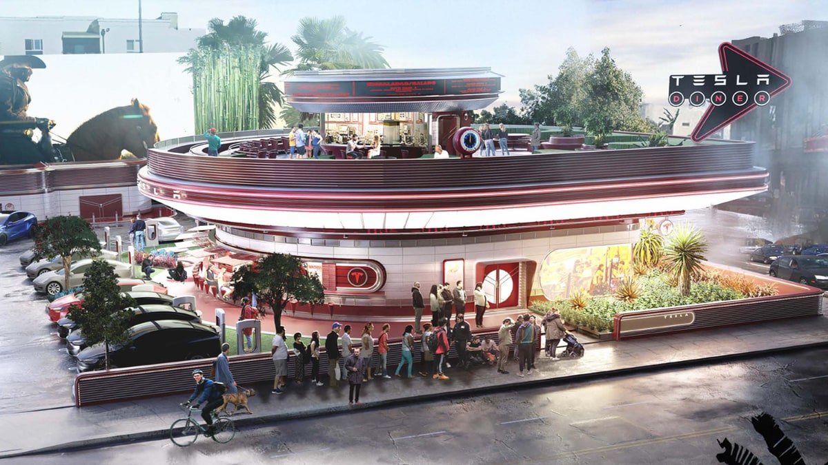 A rendering of Tesla's upcoming drive-in diner