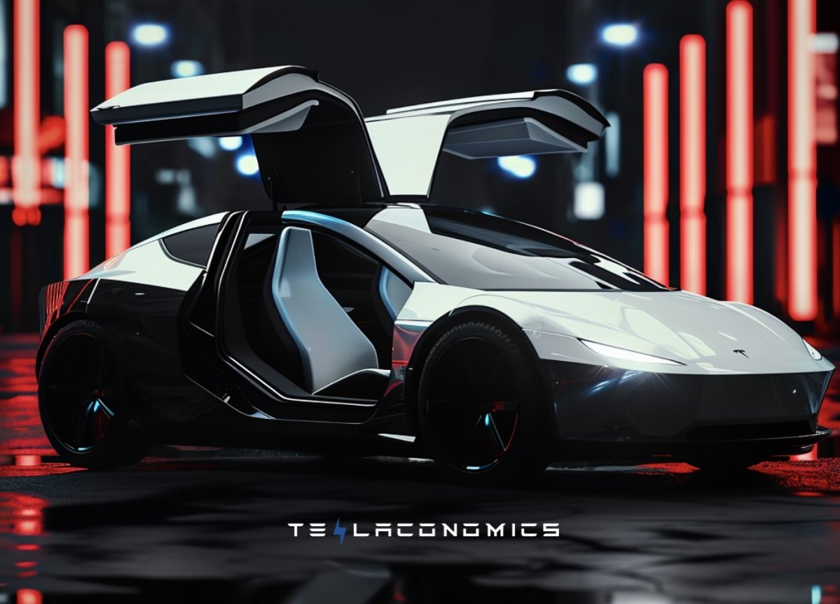 Render of a possible Model 2 approved by Elon Musk in December 2023 commenting on X “Good Design”