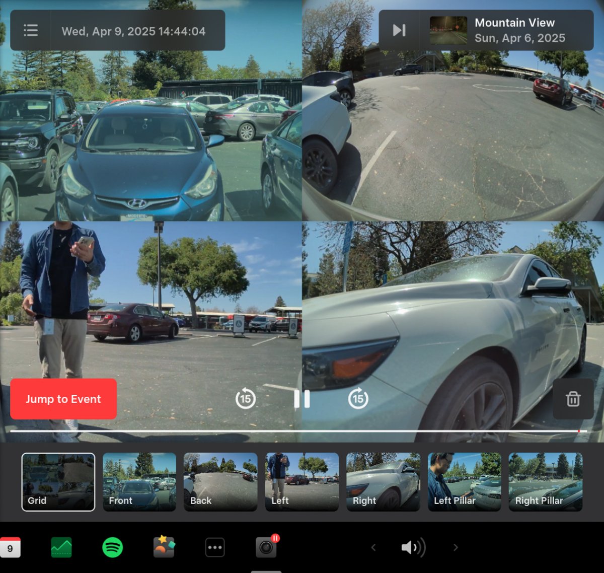 The new B-Pillar options are displayed at the bottom of the dashcam viewer.