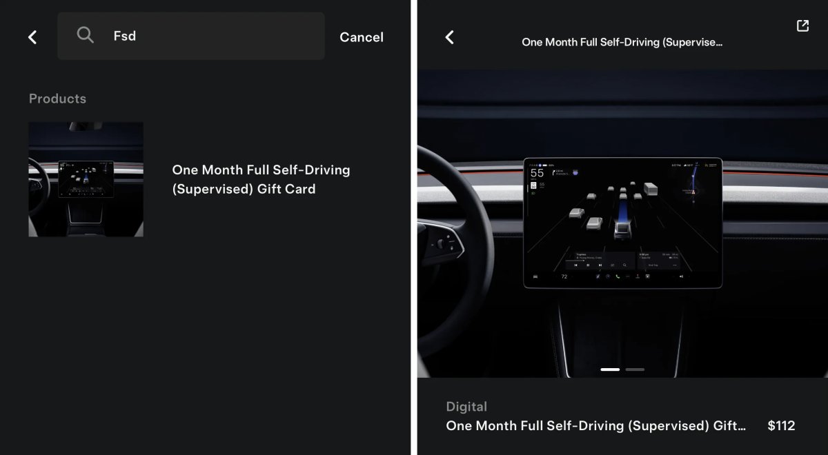 Tesla FSD Gift Card feature in update 4.51.5