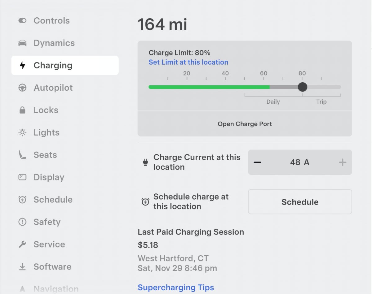 Note the blue "Set Limit by location" button under the charge limit.