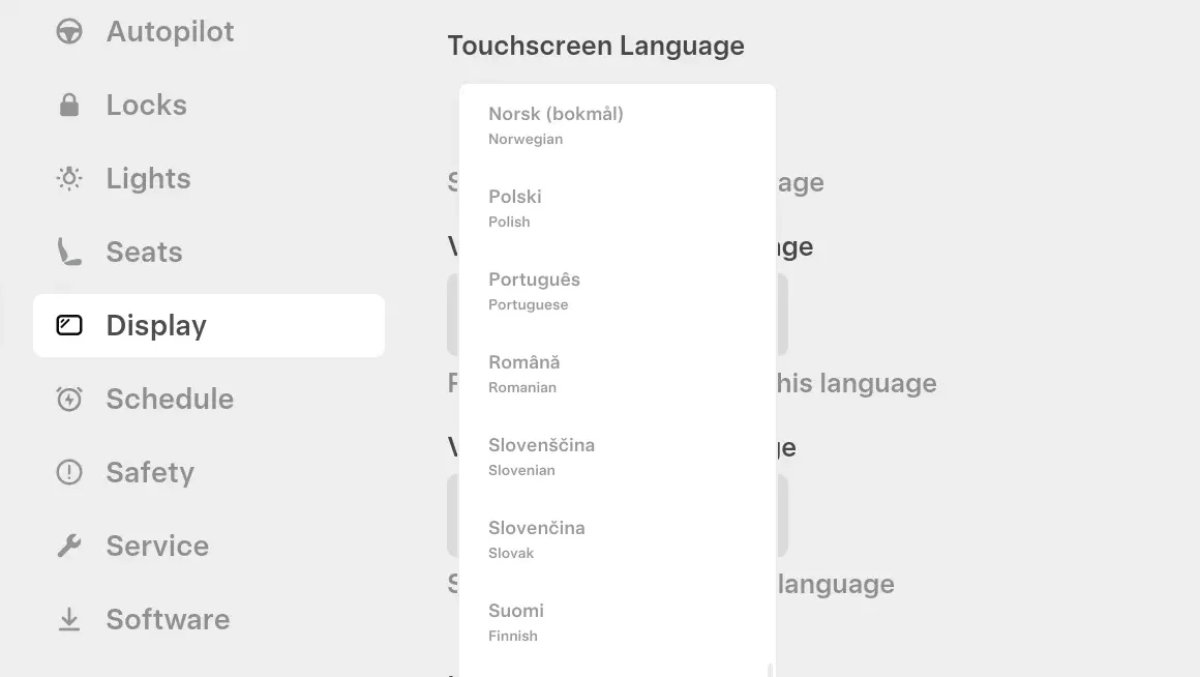 Tesla Slovak Language Support feature in update 2026.8.6.1