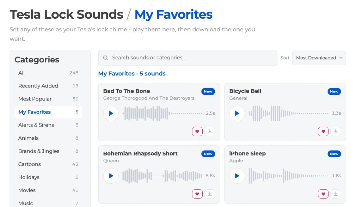 Our Tesla Lock Sounds Page Gets a New Design, Favorites and Volume Choices