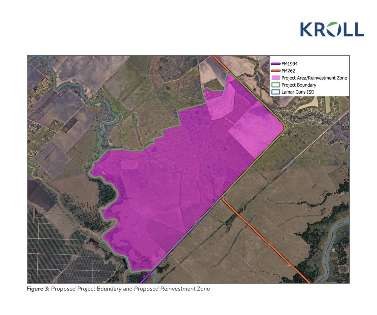 The proposed location of Tesla's "Project Crystal Sun" solar fab in Texas