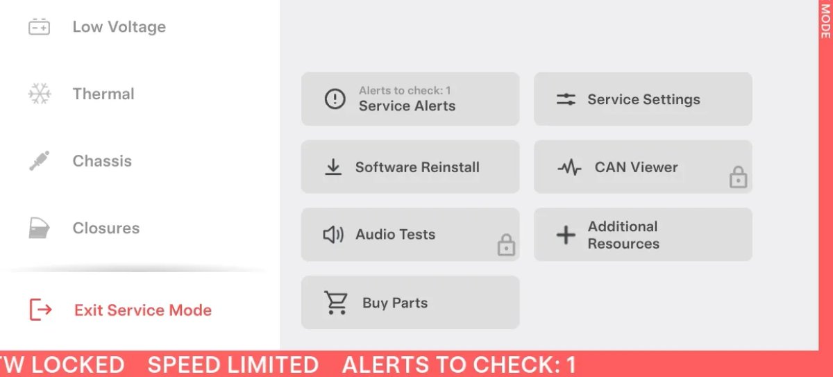 Tesla Service Mode Improvements feature in update 2026.14.6.10