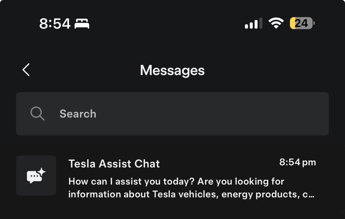 Tesla Message Center feature in update 4.50.0