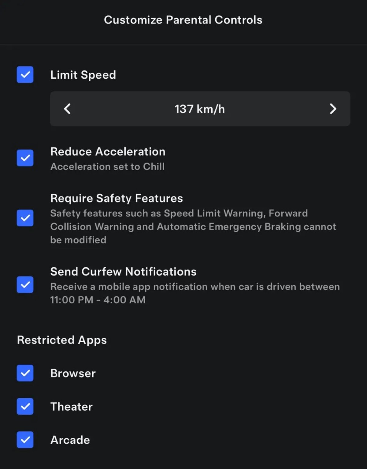 Tesla Improved Parental Controls feature in update 4.57.5