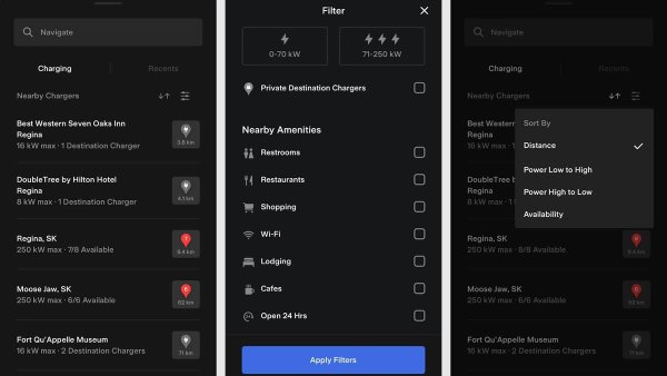Tesla Enhances App with Destination Charger Integration and Ability to Filter and Sort