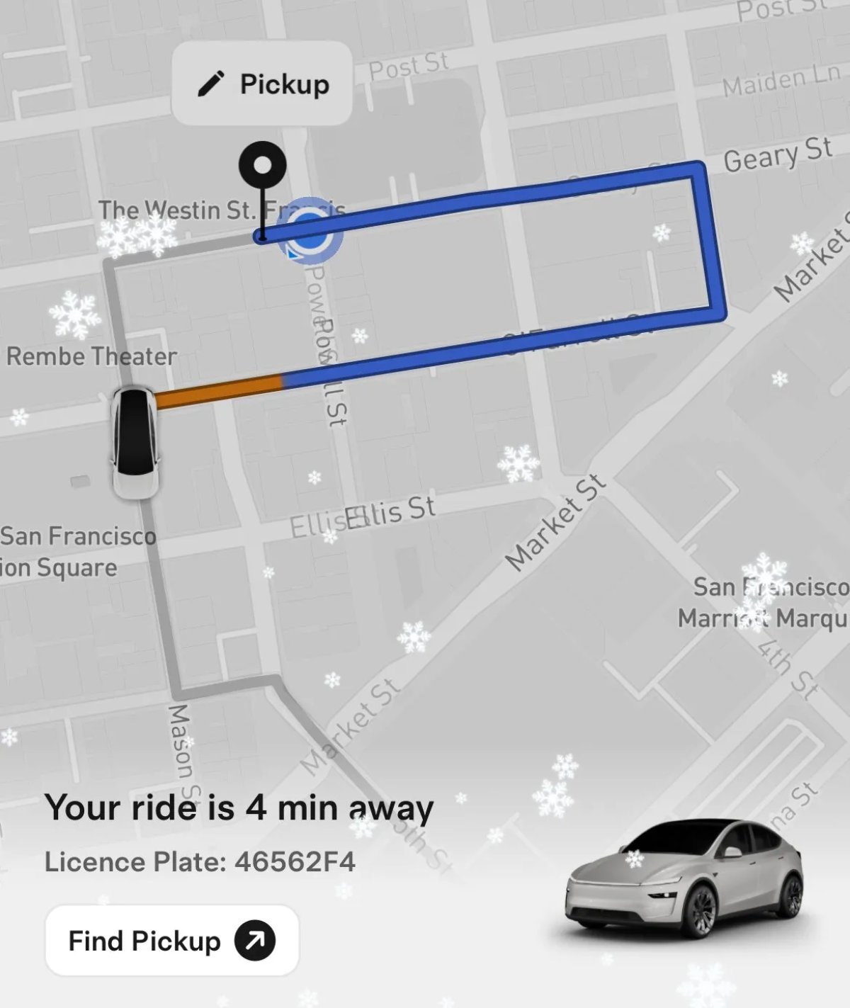 Tesla Snowfall Effect feature in update 25.12.0