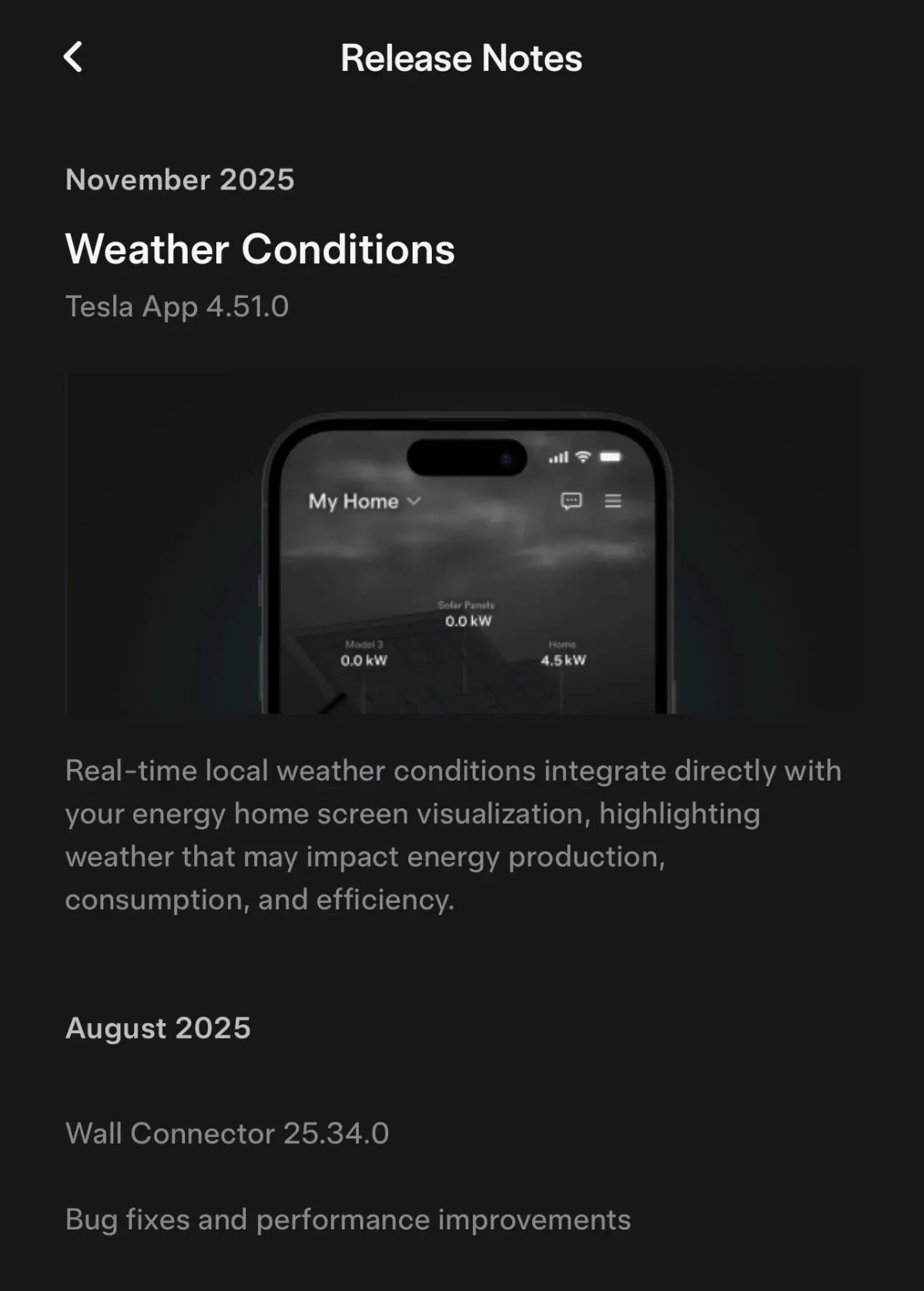 Tesla Updated Release Notes Section feature in update 4.55.0