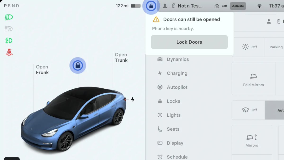 Tesla New Lock Alert feature in update 2025.26