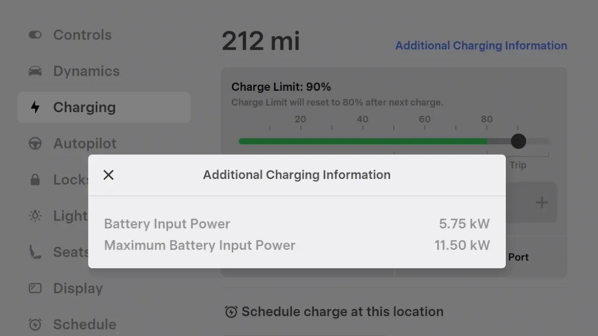 Tesla More Charging Information feature in update 2025.38.8.5
