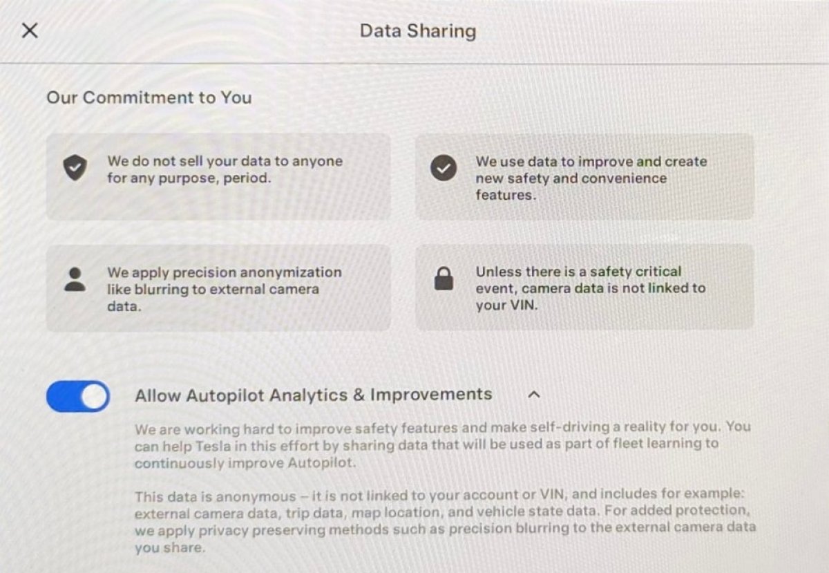 Tesla has updated its Data Sharing options